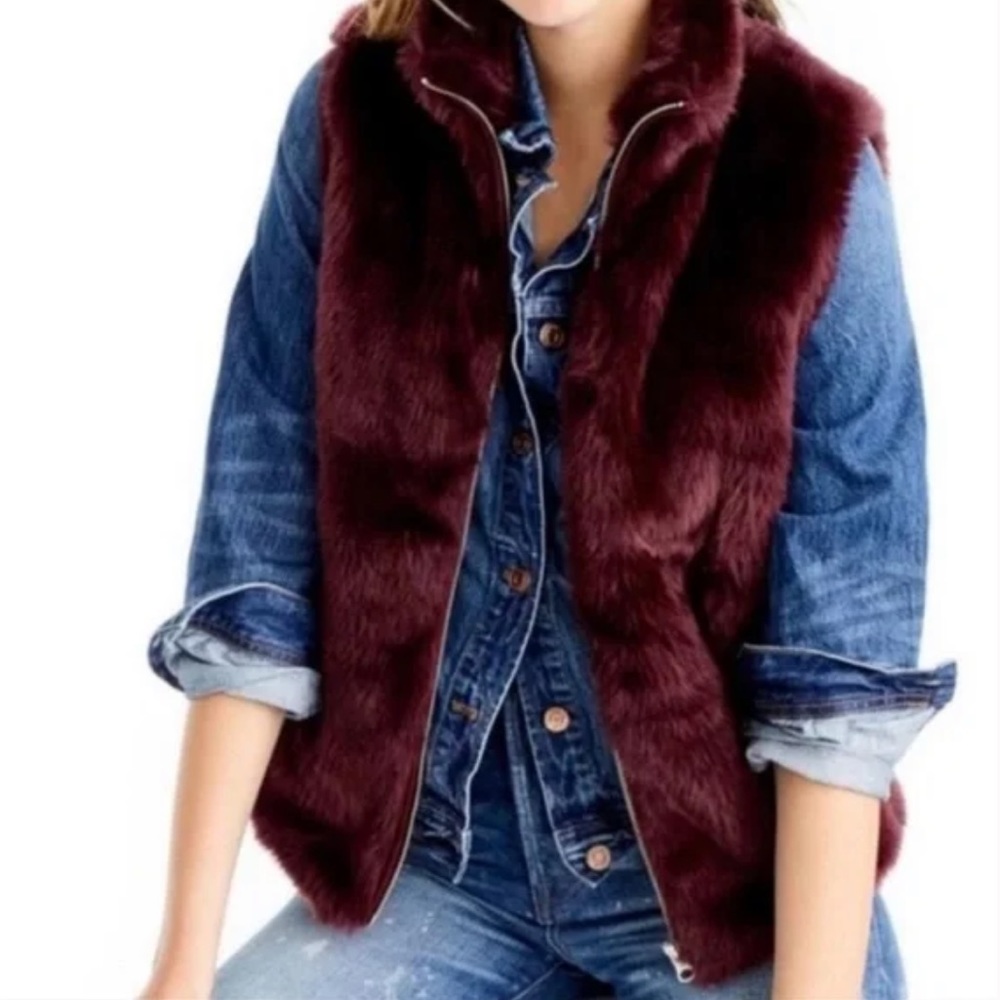 J. Crew burgundy faux fur vest large NWT